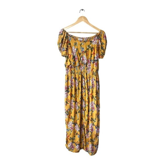 Kindred Anthropologie Floral Boho 2X Smocked Short Sleeve Maxi Summer Dress - Picture 1 of 8